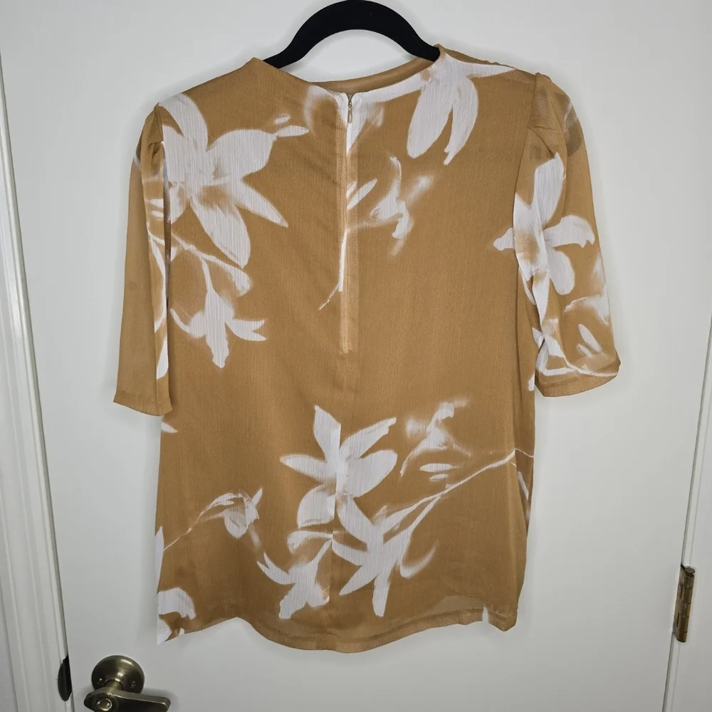 Calvin Klein Tan and White Boxy Sheer Lined Blouse Medium - Picture 3 of 4
